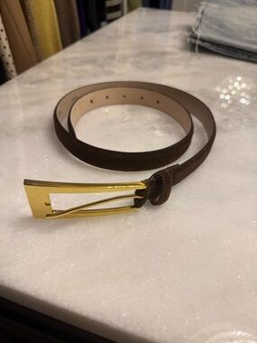 AUREUM Dark Brown Suede Belt with Gold Buckle
